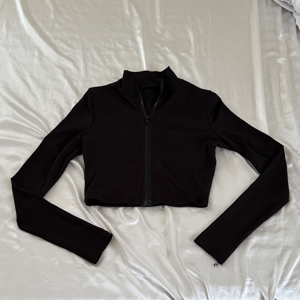 Black Cropped Zip-Up Jacket